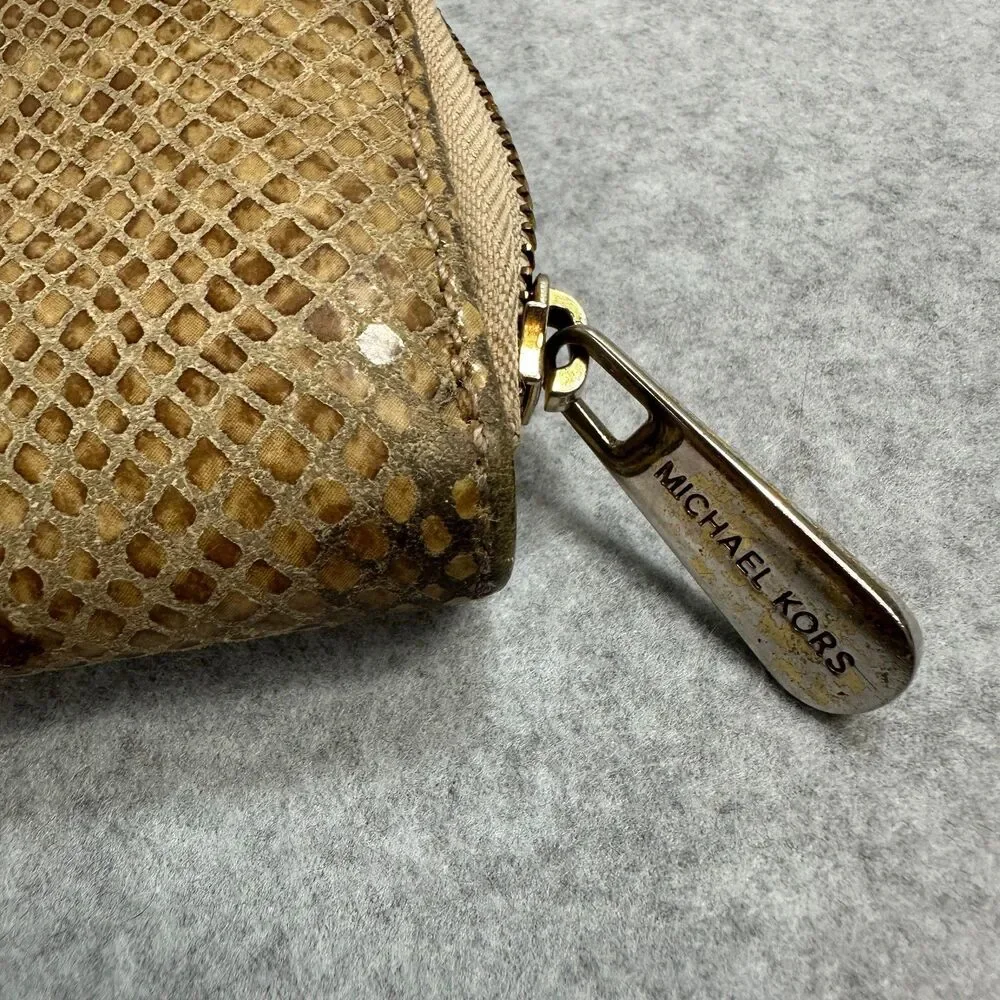 AUC Michael Kors Snake Skin Leather Zip Wallet Gold Tone Hardware Clutch MK